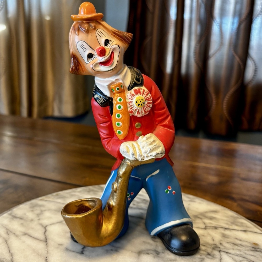 VTG 8" Handmade & Painted Hobo CLOWN & Saxophone Sax‎ MCM Music Circus Portugal
